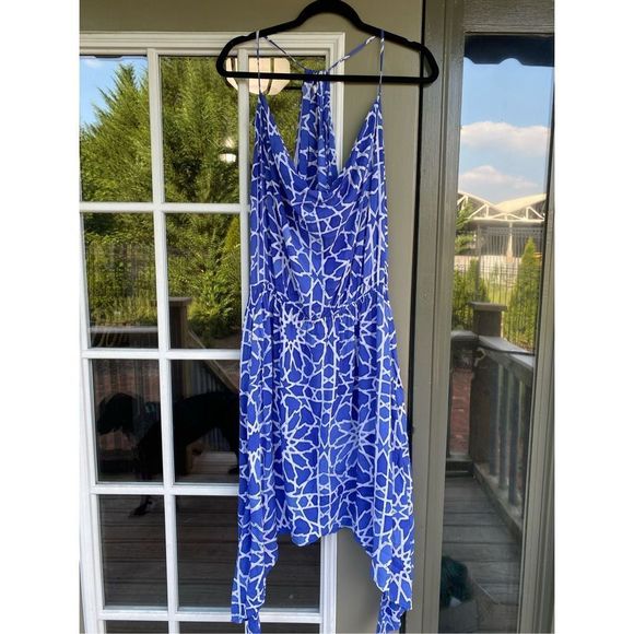 Indah Rinjani Draped Back Sun Dress BLUE Geometric Size Large, MSRP $132 - Picture 7 of 7